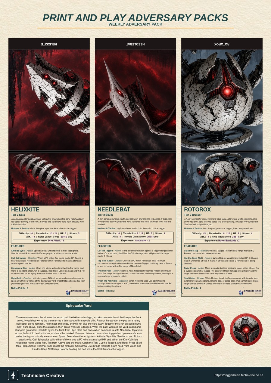Spirewake Yard print and play adversary pack.