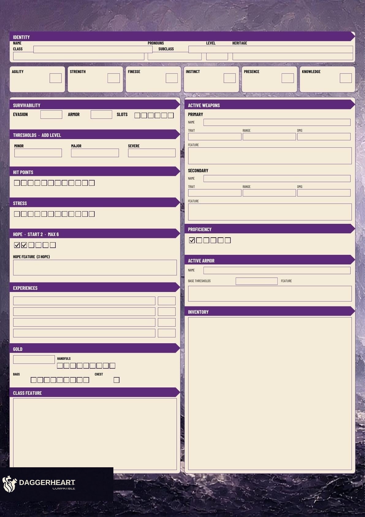 Cinder A3 folio play sheet. Identity, traits, and the Cinder guide.