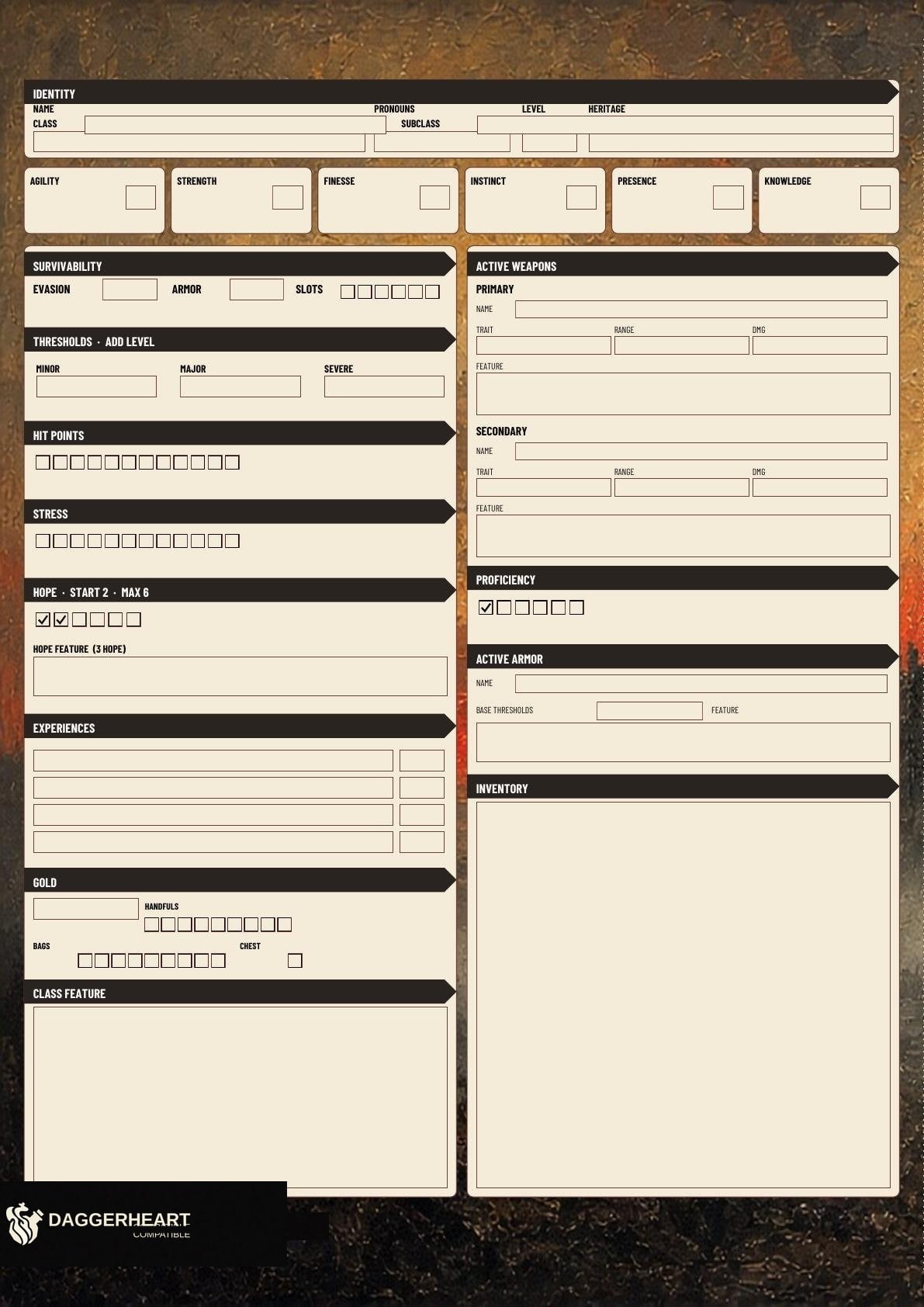 Hall A3 folio play sheet. Identity, traits, and the Hall guide.
