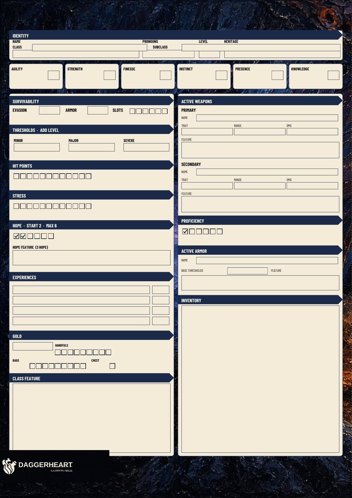 Kettle A3 folio play sheet. Identity, traits, and the Feast guide.