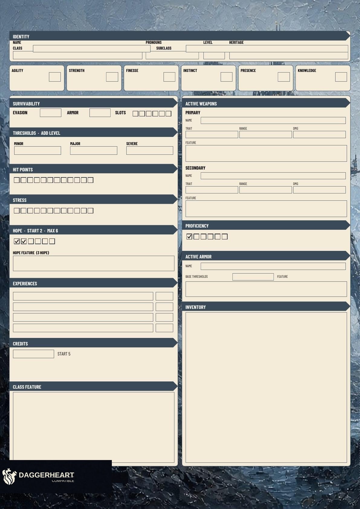 Rig A3 folio play sheet. Identity, traits, and the Tech guide.